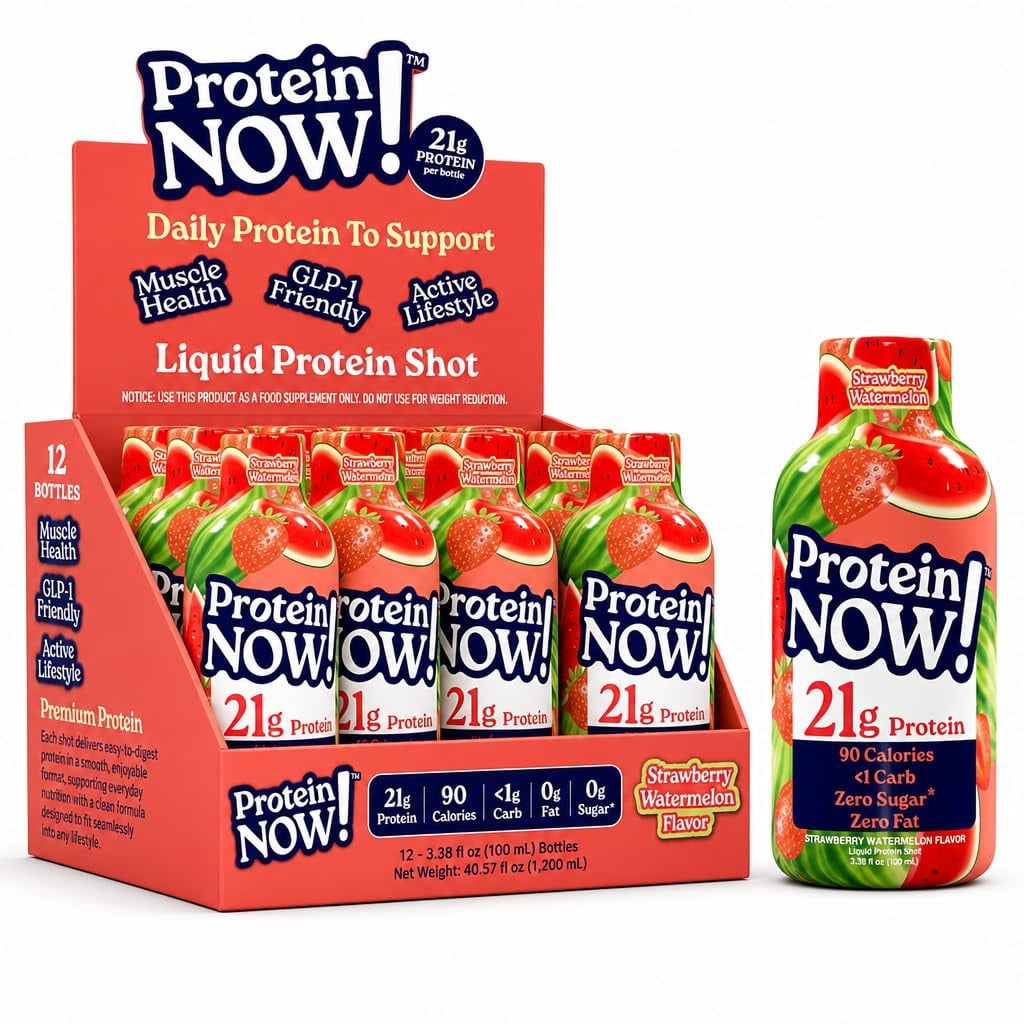 Protein Now Liquid 3 oz. Protein Shot By NutraBio– 21g Protein, 0 Carbs, 0 Fat, GLP-1 Support, Ready-to-Drink, No Refrigeration, Whey & Collagen Protein, On-the-Go Nutrition- St