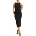 thumbnail image 2 of INSPIRE CHIC Women's Formal Dress Crewneck Sleeveless Ruched Cocktail Midi Evening Dresses S Black, 2 of 5