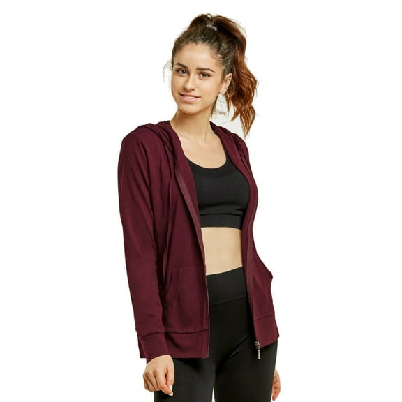 Sofra Women's Cotton Comfort Zip Up Hoodie Jersey Sweater - Burgundy - XXL