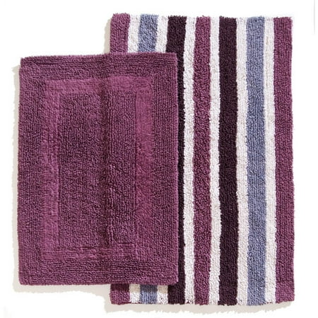 Reversible Stripe 2-Piece Bath Rug Set, Purple and Lavender