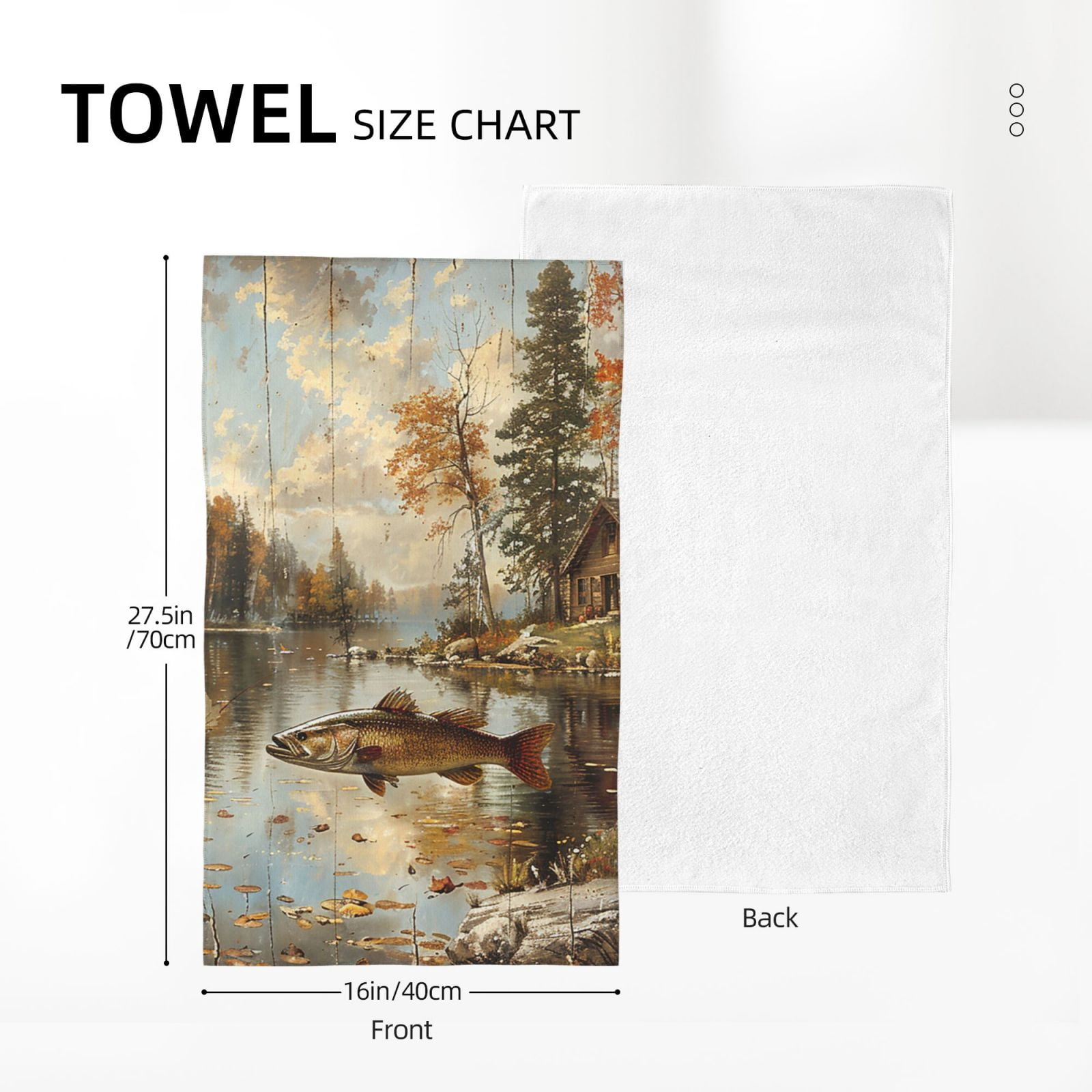 Hunting Cabin Fish Leaf Fishing Vintage 27.5" x 16" Ultra Soft Hand Towel, Face Wash Cloth for Bathroom, Gym, Travel, Pool