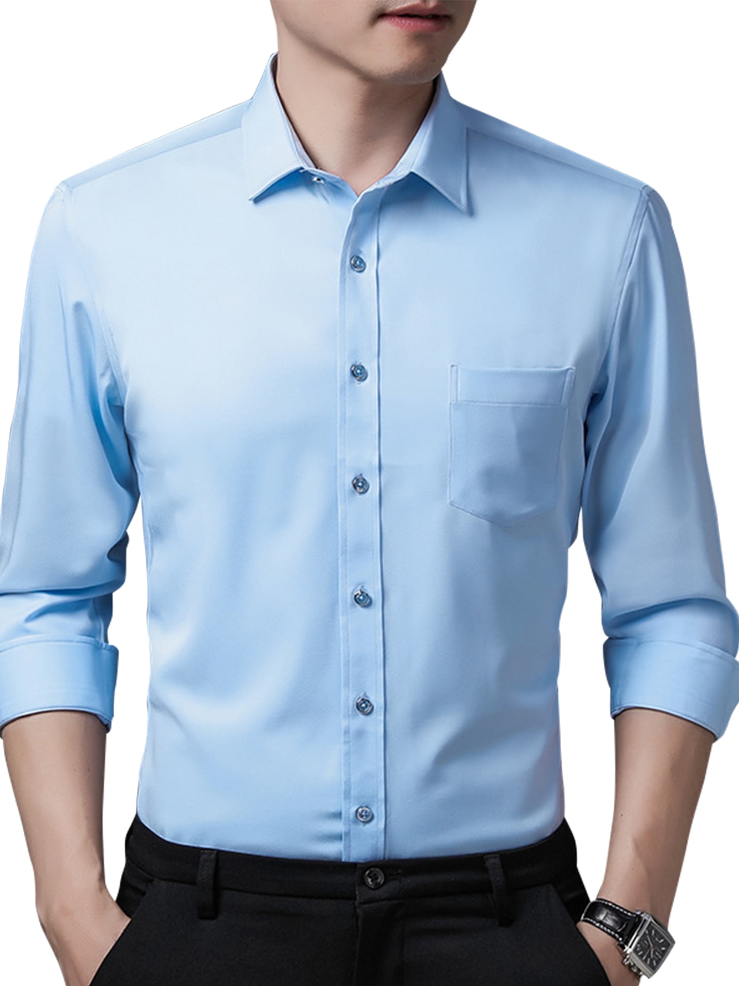 HOP Fashion Mens Casual Long Sleeve Solid Embroidery Slim Fit Button Down Dress Shirt Stand Collar Shirts HOP Fashion Mens Casual Long Sleeve Solid Embroidery Slim Fit Button Down Dress Shirt Stand Collar Shirts