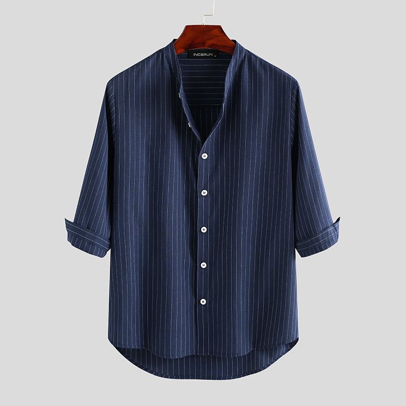 Kulywon Mens Shirts Mens Vintage Solid Breathable Thin Stand Collar Drawstring T Shirts Vest Blouses 