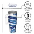 thumbnail image 4 of 40oz Tumbler with Handle and Straw, Vacuum Insulated Stainless Steel Travel Mug, Fits Car Cup Holder, Liquid & Marble Print, 4 of 6