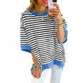 thumbnail image 5 of Half Sleeve Womens Oversized T Shirts Striped Color Block Cotton Tops Loose Fit Crewneck Sweatshirts, 5 of 6