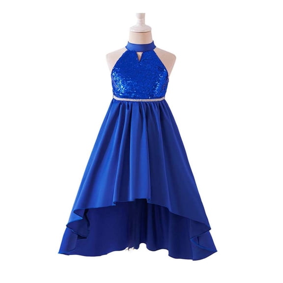 FYDUU Girls Kids Party Dress Sleeveless Sequined Dress Halter Neck Waistband A-Line Formal Dresses for Performance Party Clothes 3-4 Years