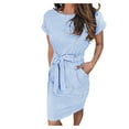 thumbnail image 2 of PENGXIANG Robe Décontractée pour Femmes Robe d'Été Rayée à Manches Courtes avec Poches Vêtements pour Femmes G Noir, 2 of 8