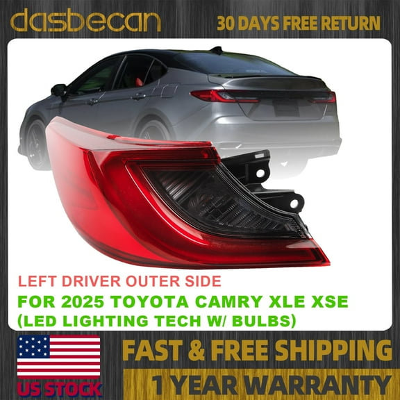 Dasbecan Left Driver Outer LED Tail Light Assembly W/ Bulb For Toyota Camry XLE XSE 2025