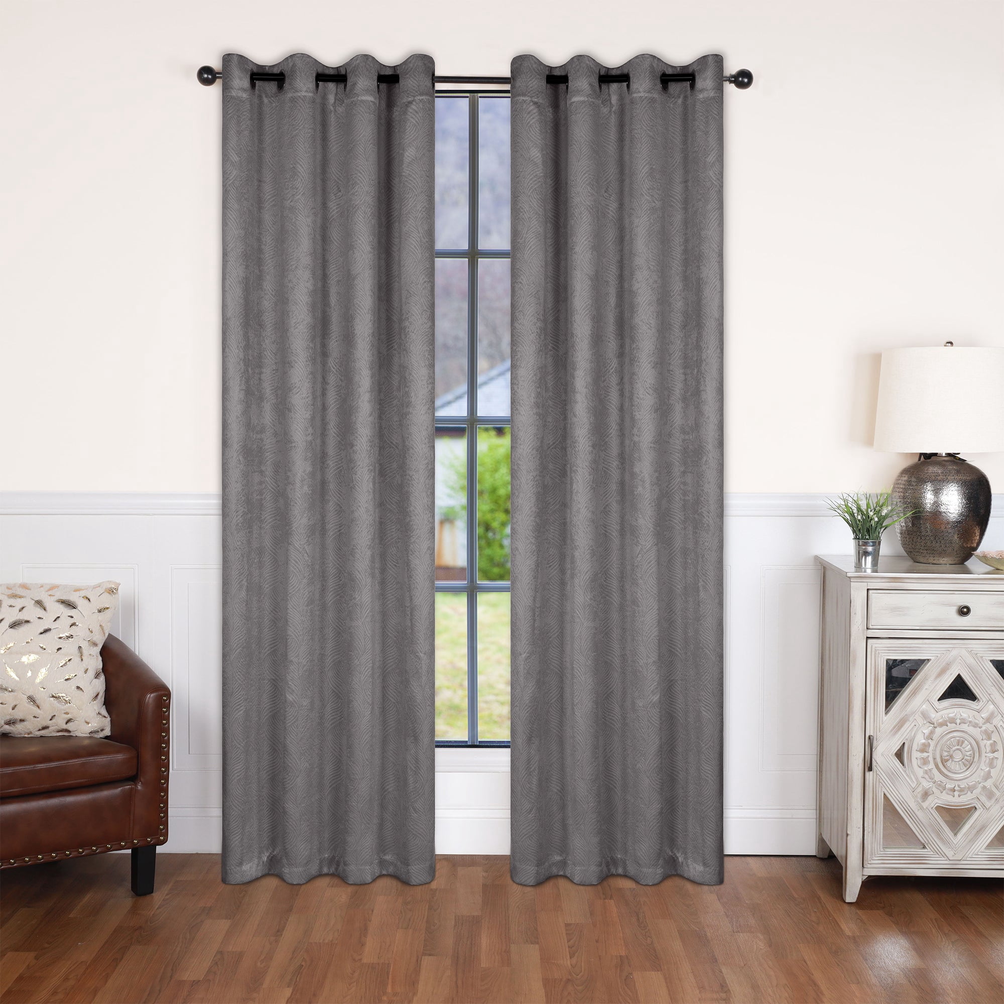 Superior Wave Blackout Grommet Curtains Panel Set, Silver, 52" x 108"