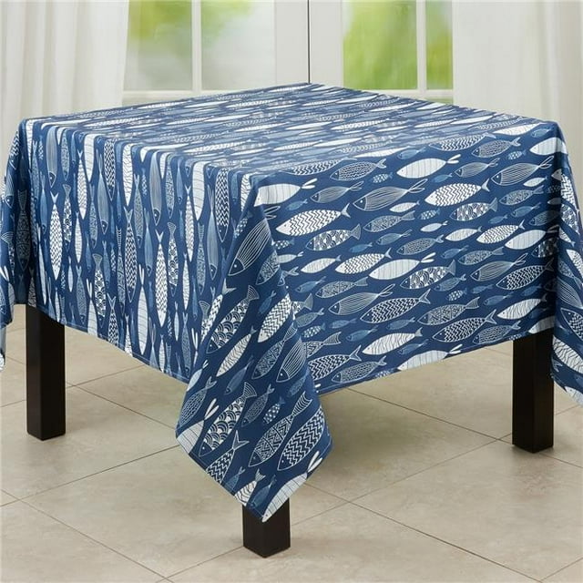 Saro Lifestyle 3347.NB70S 70 in. Fish Design Tablecloth, Navy Blue