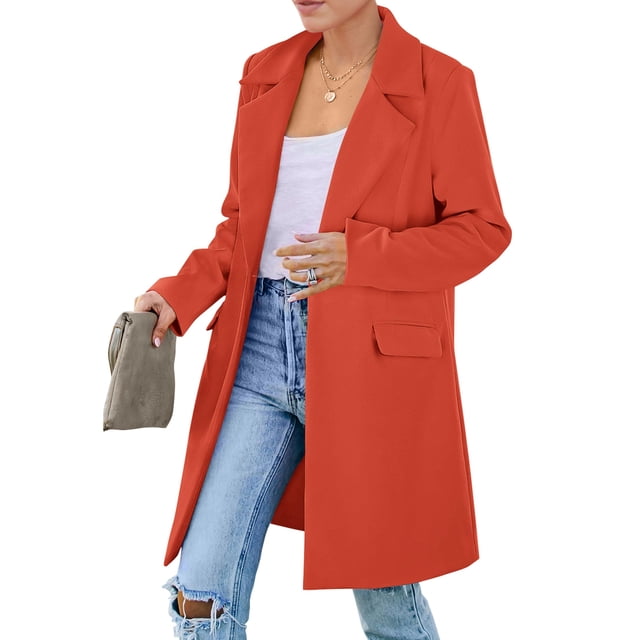 Blazer PRETTYGARDEN 2025 Manga Larga Bolsillos Naranja Rojo L