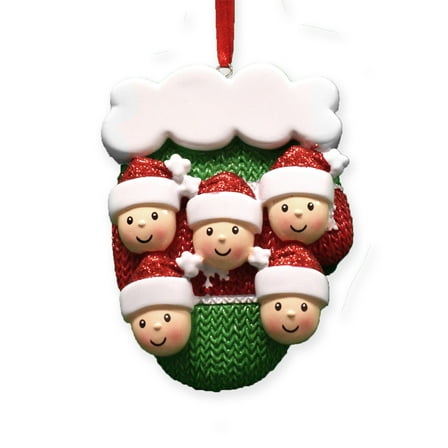 Mitten Family Of 5 Christmas With Faces Resin Ornament