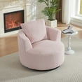 thumbnail image 3 of DEALTOPS Compressed 360° Swivel Barrel Chair, Modern Faux Fur Accent Chair with Pillow, Cozy Small Space Lounge, Pink, 3 of 8