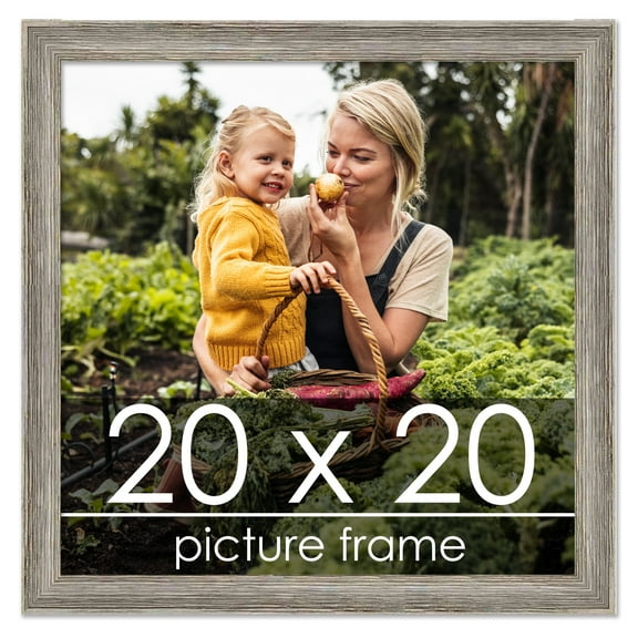 20x20 Distressed/Aged Contrast Grey Complete Wood Square Picture Frame with UV Acrylic, Backing, & Hardware