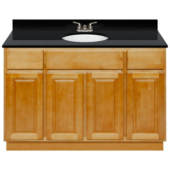 Brown Bathroom Vanity 48", Absolute Black Granite Top, Faucet LB3B