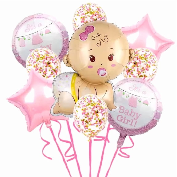 VAULT- Girl! Ballons Foil Baby Shower, Gender Reveal & Party Decort, 9 Pcs