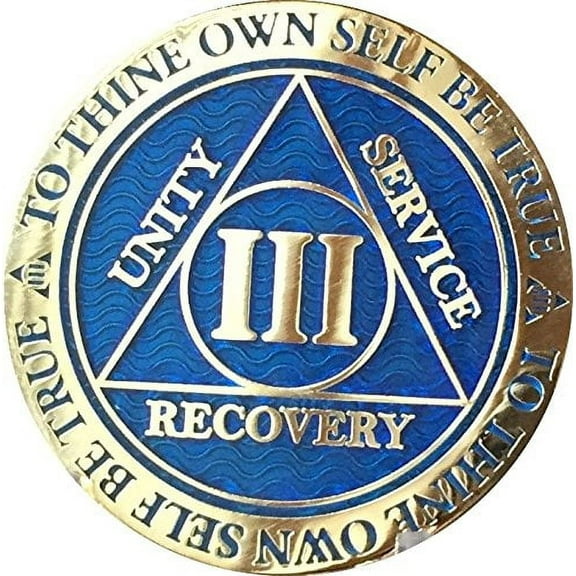3 Year AA Medallion Reflex Blue Gold Plated Sobriety Chip