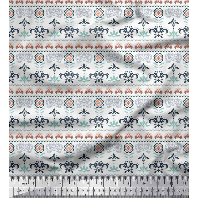 Soimoi Rayon Fabric Leaves & Floral Block Decor Fabric Printed Yard 42 Inch Wide