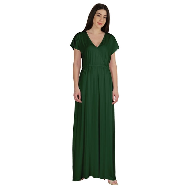 Inkmeso Robe Maxi en Jersey Style Portefeuille Taille Froncée Été Décontractée Classique Longue
