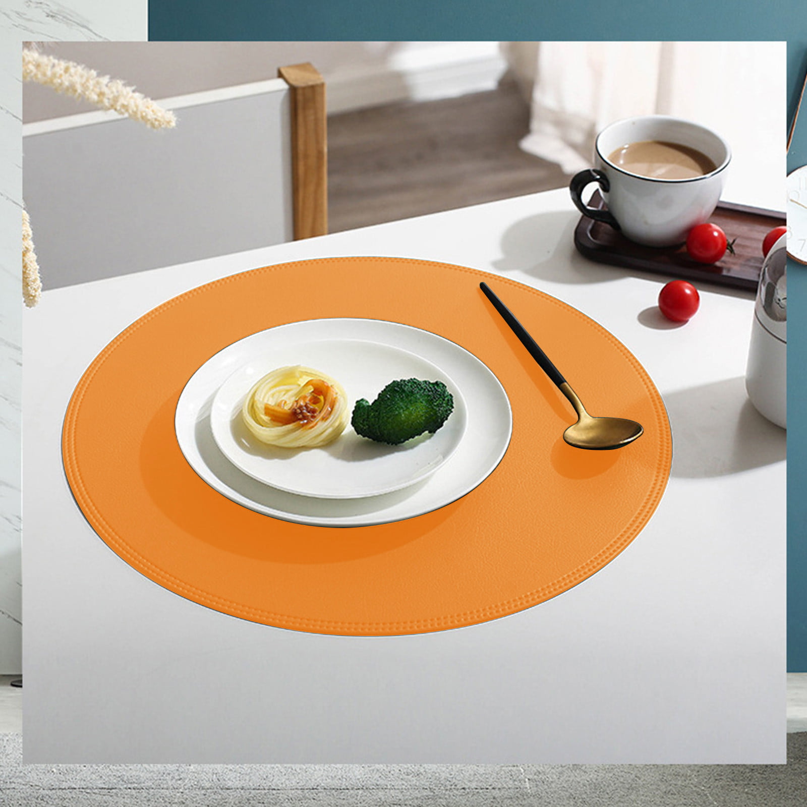 Jovono Faux Leather Round Placemats and Coasters, Coffee Mats Kitchen Table  Mats, Waterproof, Easy to Clean