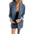 thumbnail image 2 of Pyhlmscde Women's Spring And Summer Casual Loose Lapel Button Suit Collar Denim Jacket Denim Suit Jean Jacket Coats With Pockets, womens blazers for work casual,jackets for women, 2 of 3