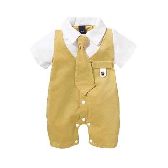 Emitonse Baby Girls Boys Romper,Newborn Infant Baby Boys Solid Gentleman Tie Romper Jumpsuit Outfits Clothes Yellow,Size 0-3 Months