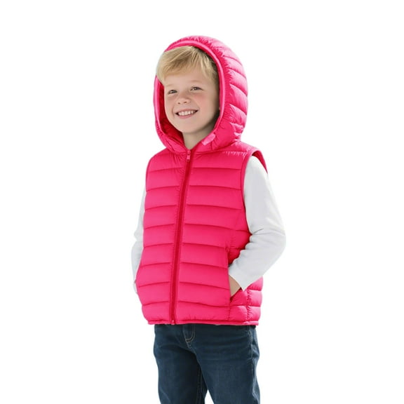 Boys Puffer Vest Hooded Red Vest Kids Zip up Sleeveless Lightweight Boys Puffer Jacket Vest for Girls 4-5 Years