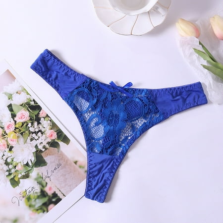 

MRULIC lingerie for women New Hot Panties For Women Lace Through Hollow Out Cotton Low Waist Lace Thong Blue + S