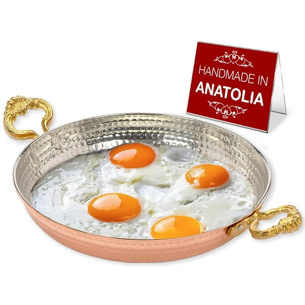 Sartén de chef redonda de cobre Hakan | Sartén de cobre hecha a mano de estilo otomano tradicional | Utensilios de cocina de cobre de diseño auténtico | Sahan de cobre martillado hecho a mano | Sartén