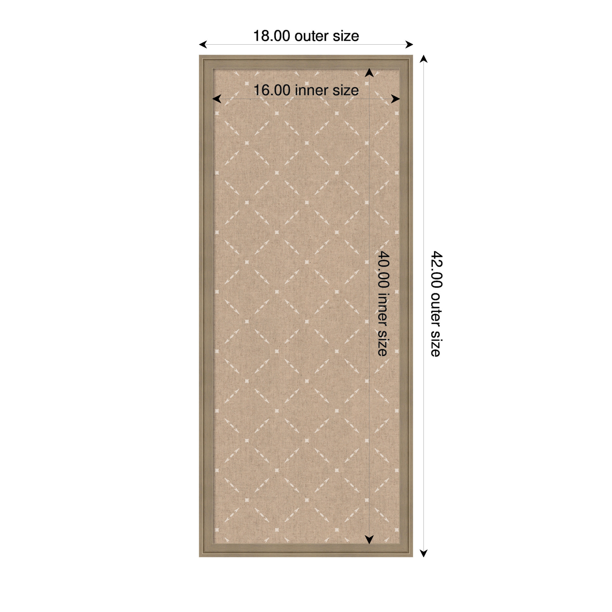 Kate and Laurel Framed Fabric Pinboard 18 x 42, Beige Lattice Pattern Printed Linen Classic Bulletin Board for Use as a Vision Board or Wall Organization, Florence Light Brown Frame