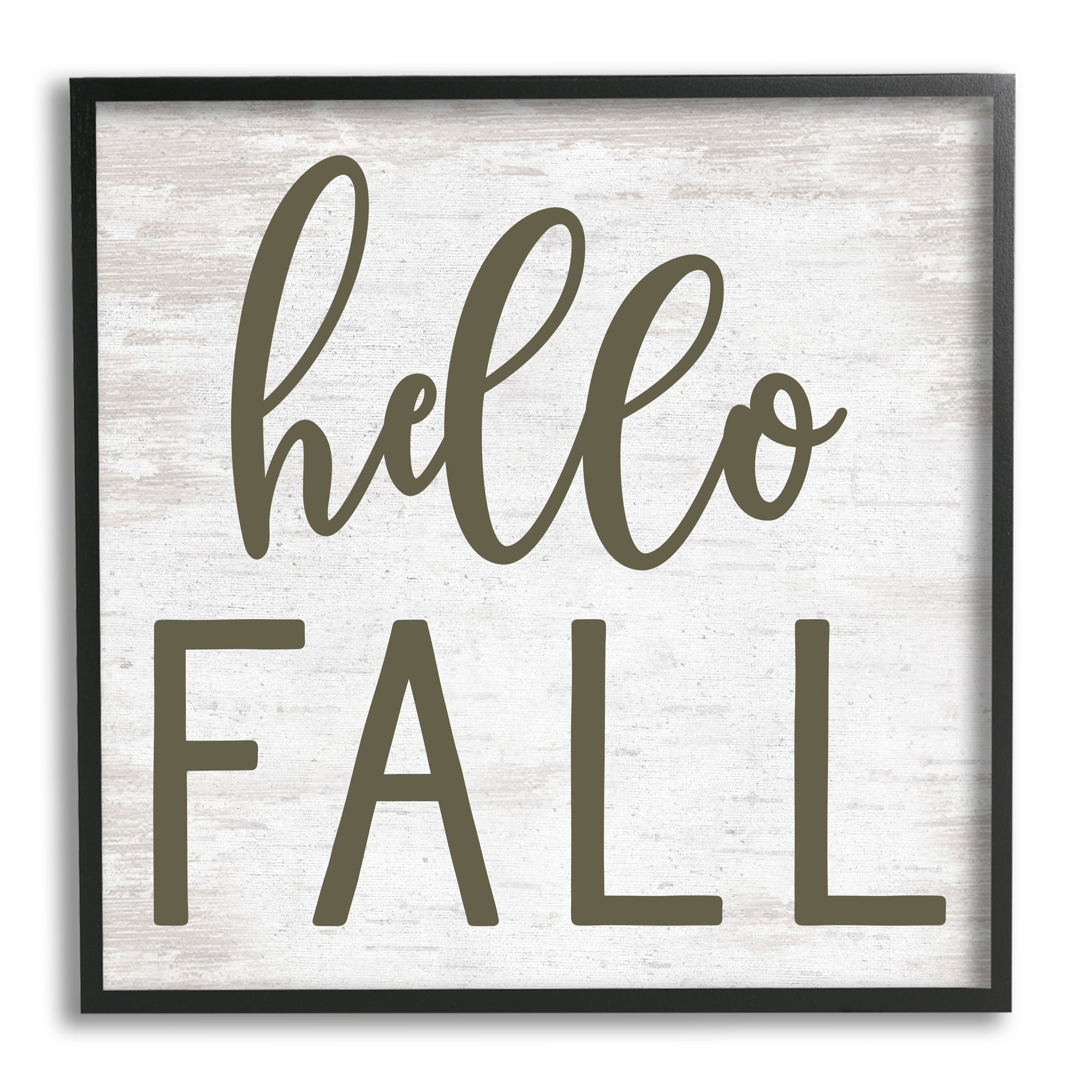 Rustic Hello Fall Typography Seasonal Phrase Sentiment Inspirational Graphic Art Framed Art Print Wall Art