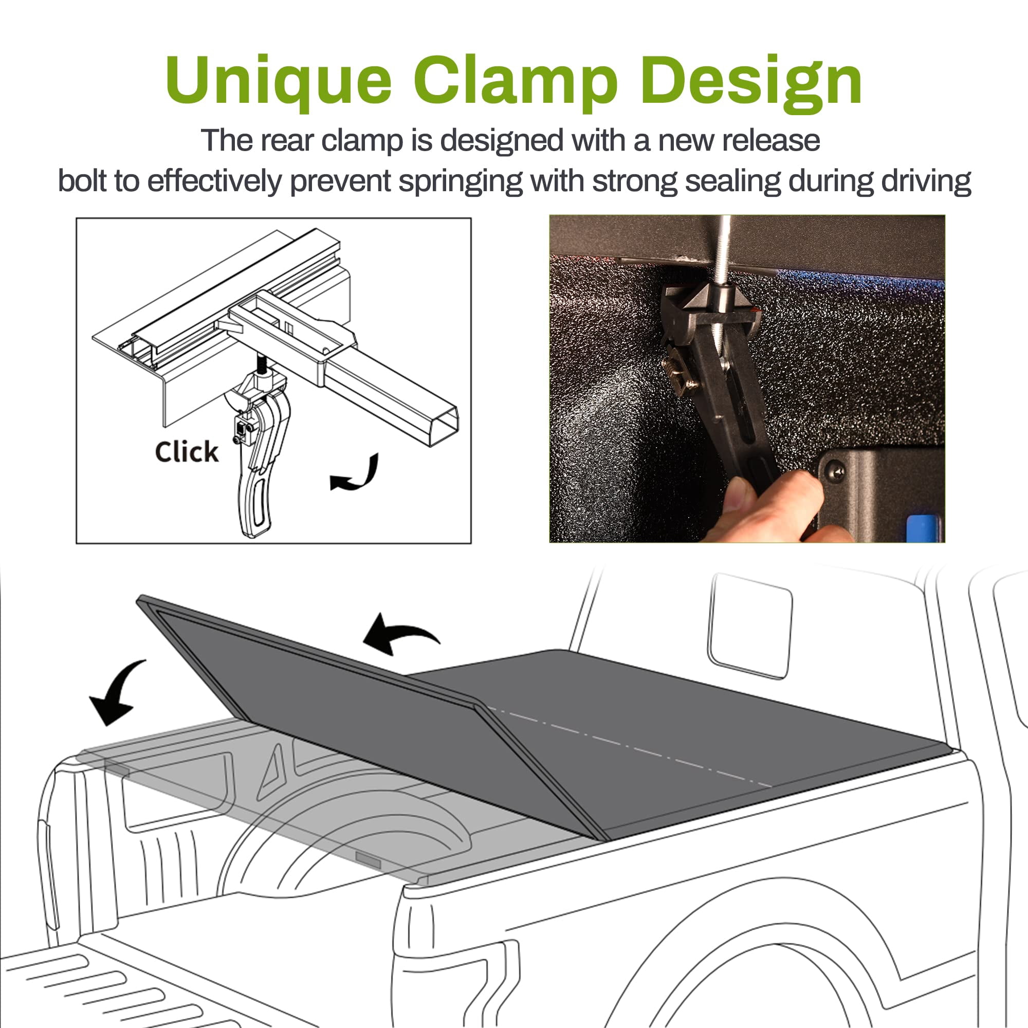 RVNI 6ft Soft Tri-fold Truck Bed Tonneau Cover for 2016-2023 Toyota Tacoma with led lamp Excl. Trail Edition waterproof
