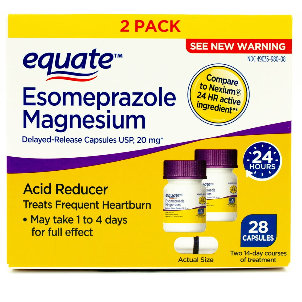 Equate Esomeprazole Magnesium Delayed Release Capsules, 20 mg, Acid