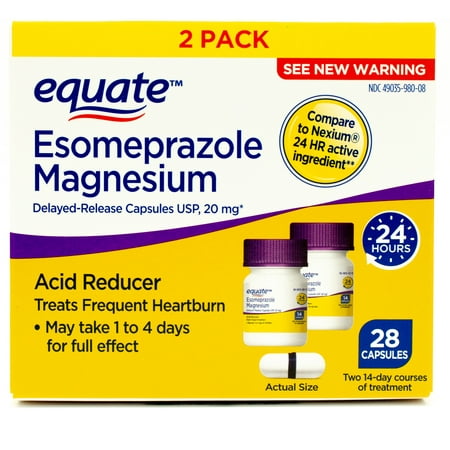 Equate Acid Reducer Esomeprazole Capsules, 20mg, 28 Count, 2 Pack