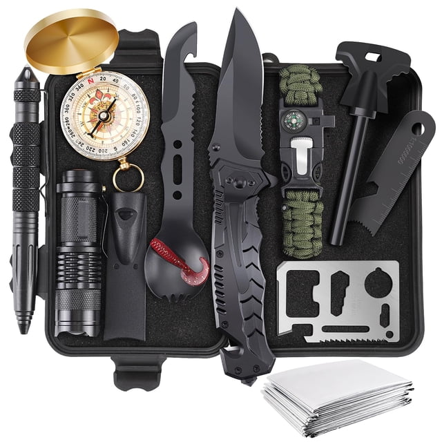 ABPIR Kits de supervivencia, regalos para Navidad, hombres, papá, marido, él, equipo de supervivencia 13 en 1 y herramientas tácticas para acampar, senderismo, caza, aventuras al aire libre, idea geni