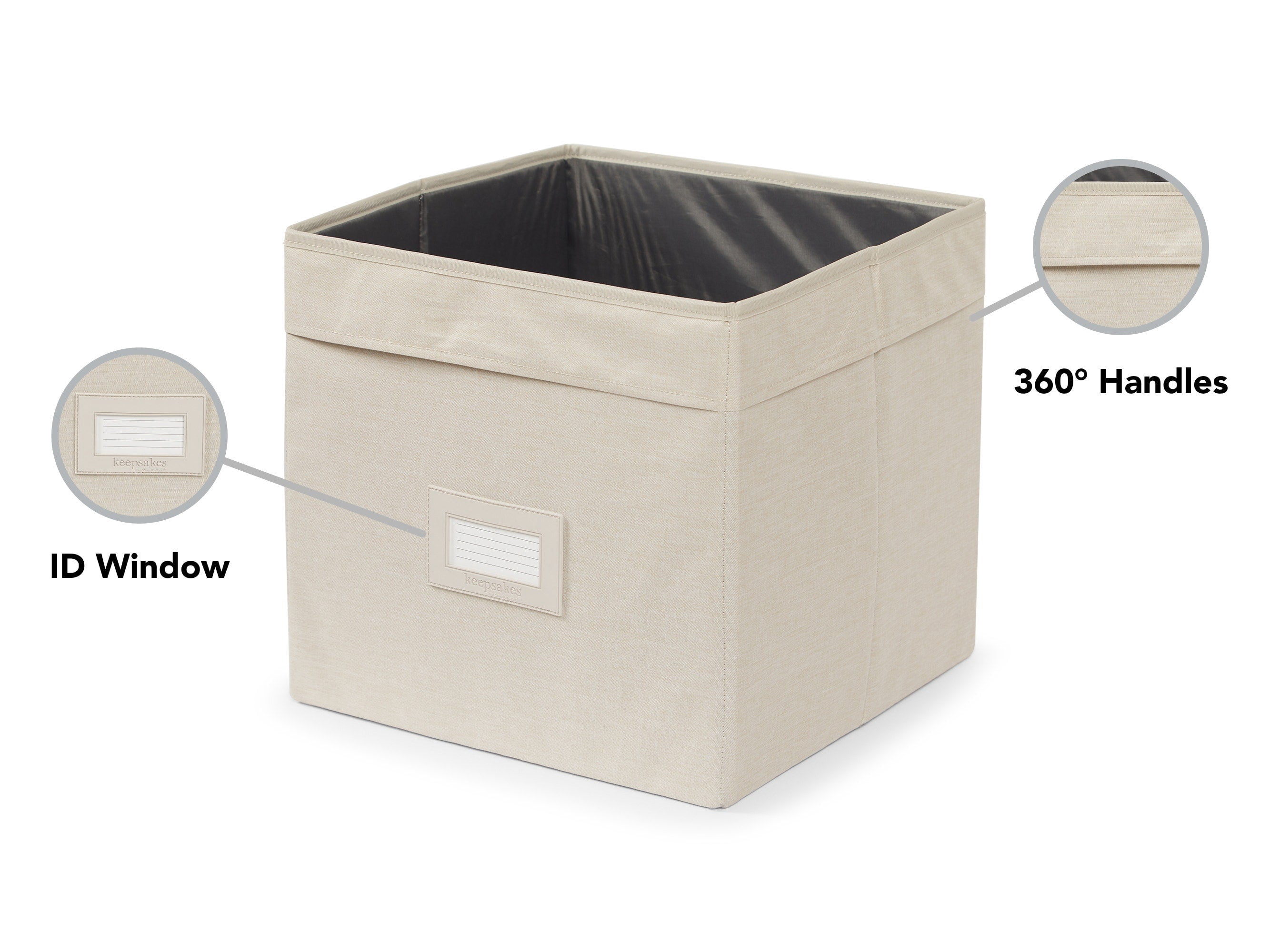 Covermates Keepsakes - Cube Storage Bin - Heavy Duty Material - ID Window - Pull Handles - Indoor Storage, Beige Heather