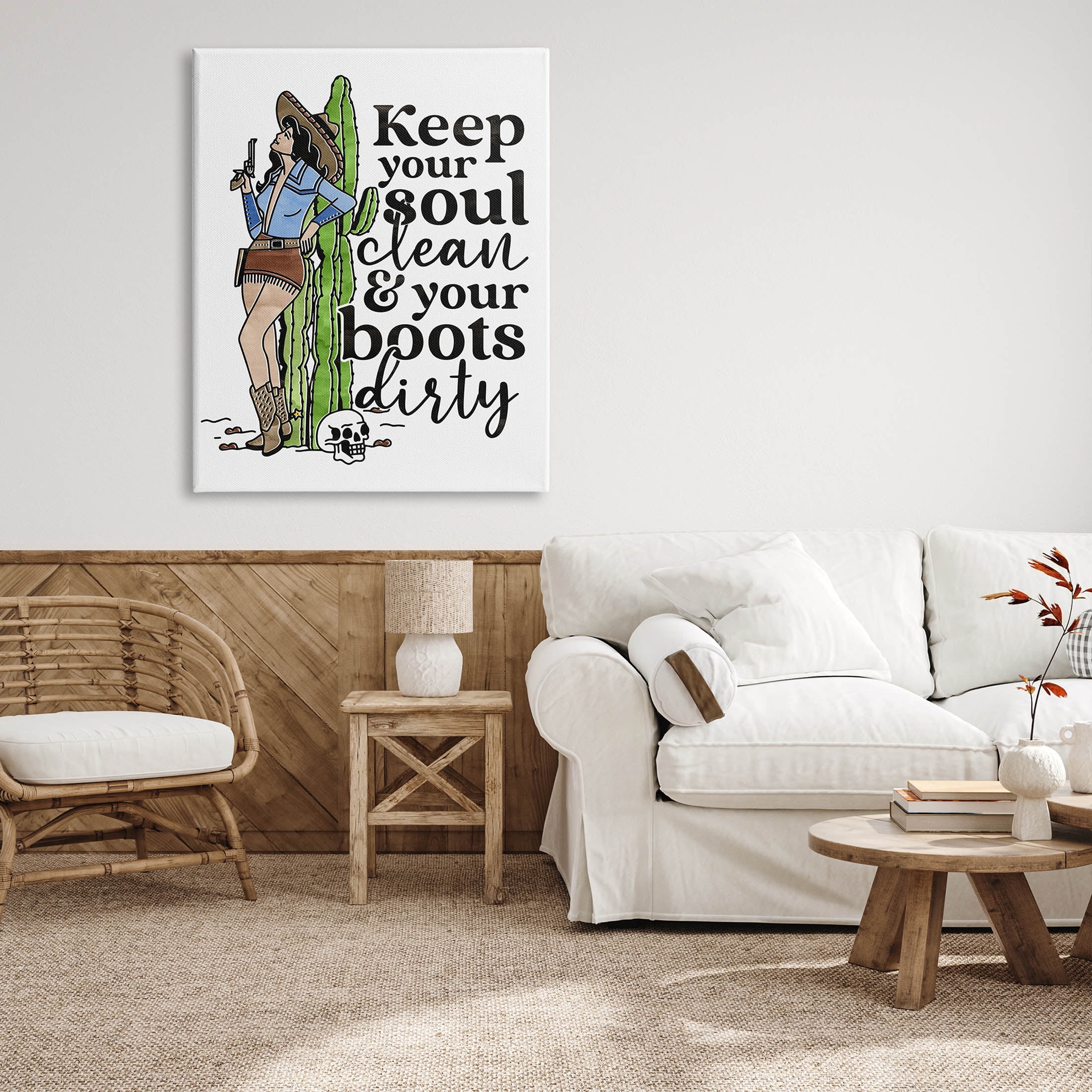Cowgirl Soul Clean & Boots Dirty Phrase Novelty Graphic Art Gallery Wrapped Canvas Print Wall Art