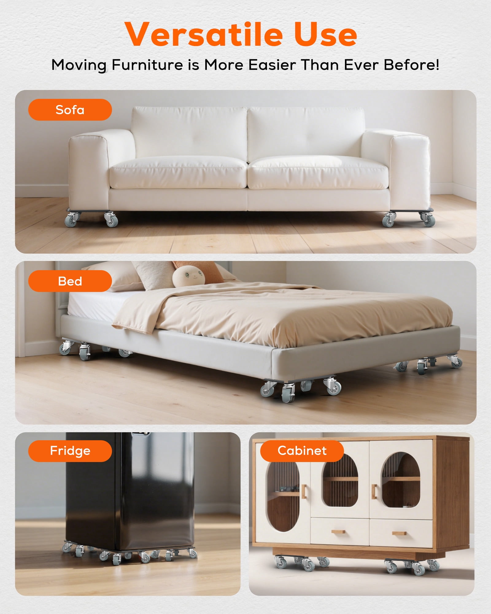 M Buder Heavy Duty Furniture Movers, Dolly Set Rotatable Rubber Universal 4 Wheels, Alloy Steel Furniture Moving Dolly, 1800 LBS Load Capacity, 5.3 in x 5.3 in
