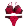 thumbnail image 4 of Huowey Bras For Women Underwire Color Block Bra Thong Set Lace Color Matching Panty Plus Size Underwear Set Brassiere,Red, 4 of 4
