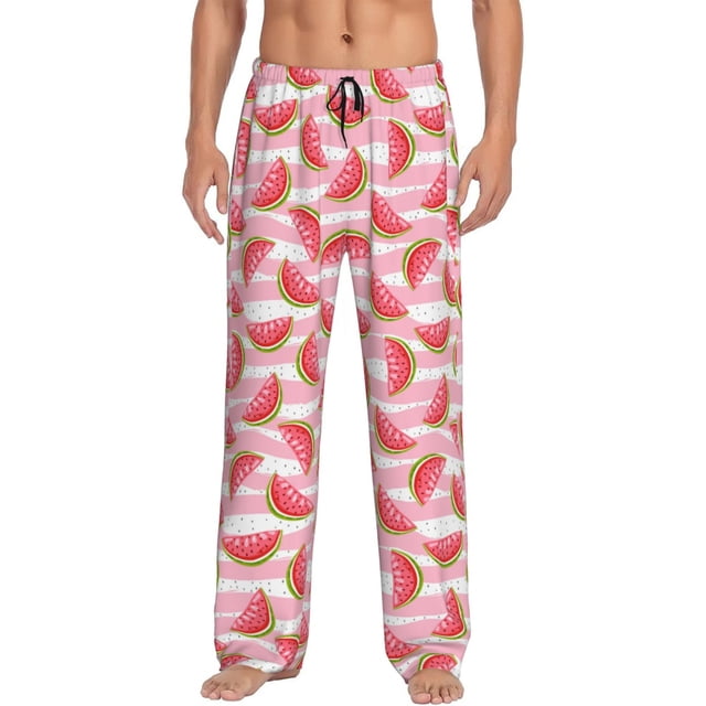 Balery Sweet Watermelon Pantalones de pijama para hombre, pijama ultraligero, pantalón de descanso-Large