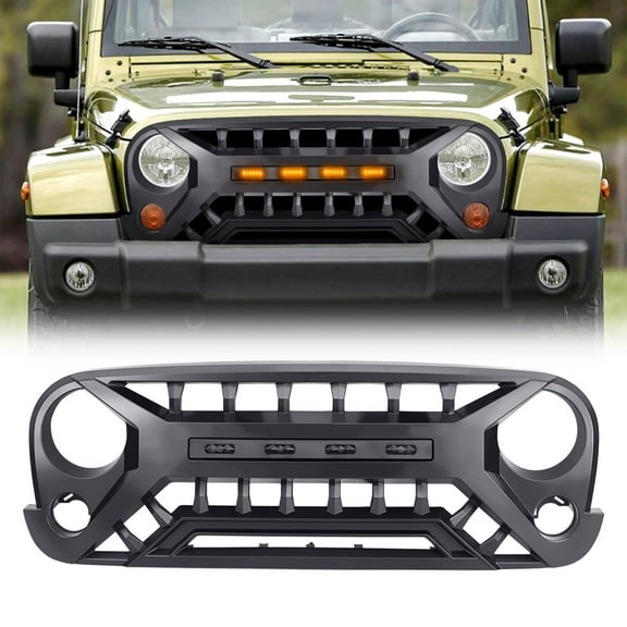 Pre-Owned AMERICAN MODIFIED Grille w/Amber Lights, 07-08 Jeep Wrangler JK, Black