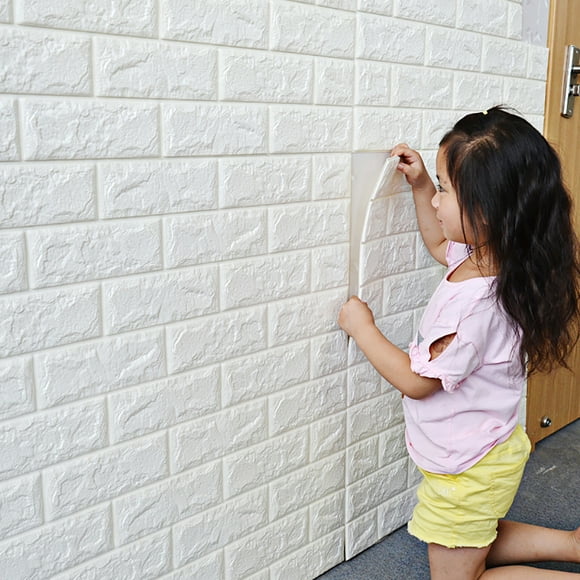30" x 27" White Brick 3D Wall Panels Peel and Stick Wallpaper 3D Self-Adhesive Wall Panels Faux Foam Bricks Wallpaper for TV Walls/Sofa Background Wall Decor, 1 Pack