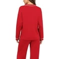 thumbnail image 5 of V-Neck Long Sleeve Pajama Set Women's Casual Loose Lounge Pants Set, Buttery Soft Solid Color Sleepwear, Loungewear Two Piece Set, Mother's Day Gifts for Women | CSEONE,Red XL, 5 of 9