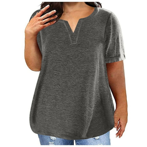 Fiudx Camisas para Mujer Camiseta Extragrande de Color Liso con Cuello En V para Mujer