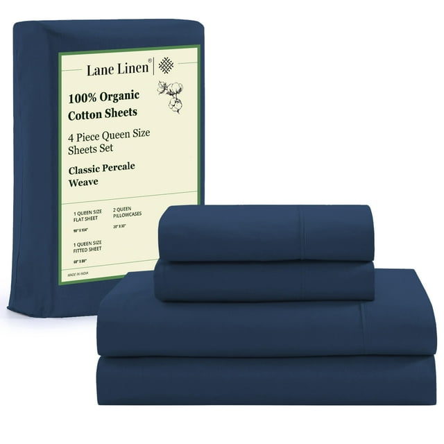Juego de sábanas LANE LINEN, 100% algodón orgánico, tamaño queen, azul