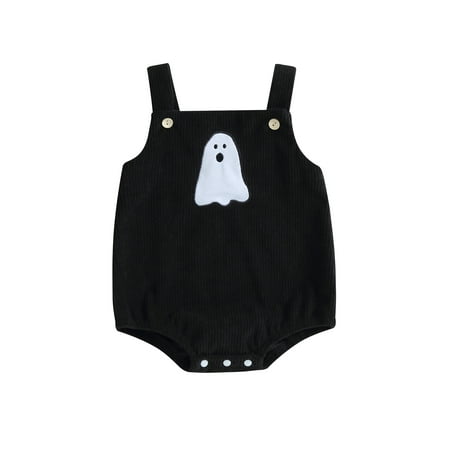 

Baby Girls Boys Corduroy Rompers Halloween Clothes Pumpkin/Witch Hat/Ghost Pattern Sleeveless Straps Jumpsuits Bodysuits
