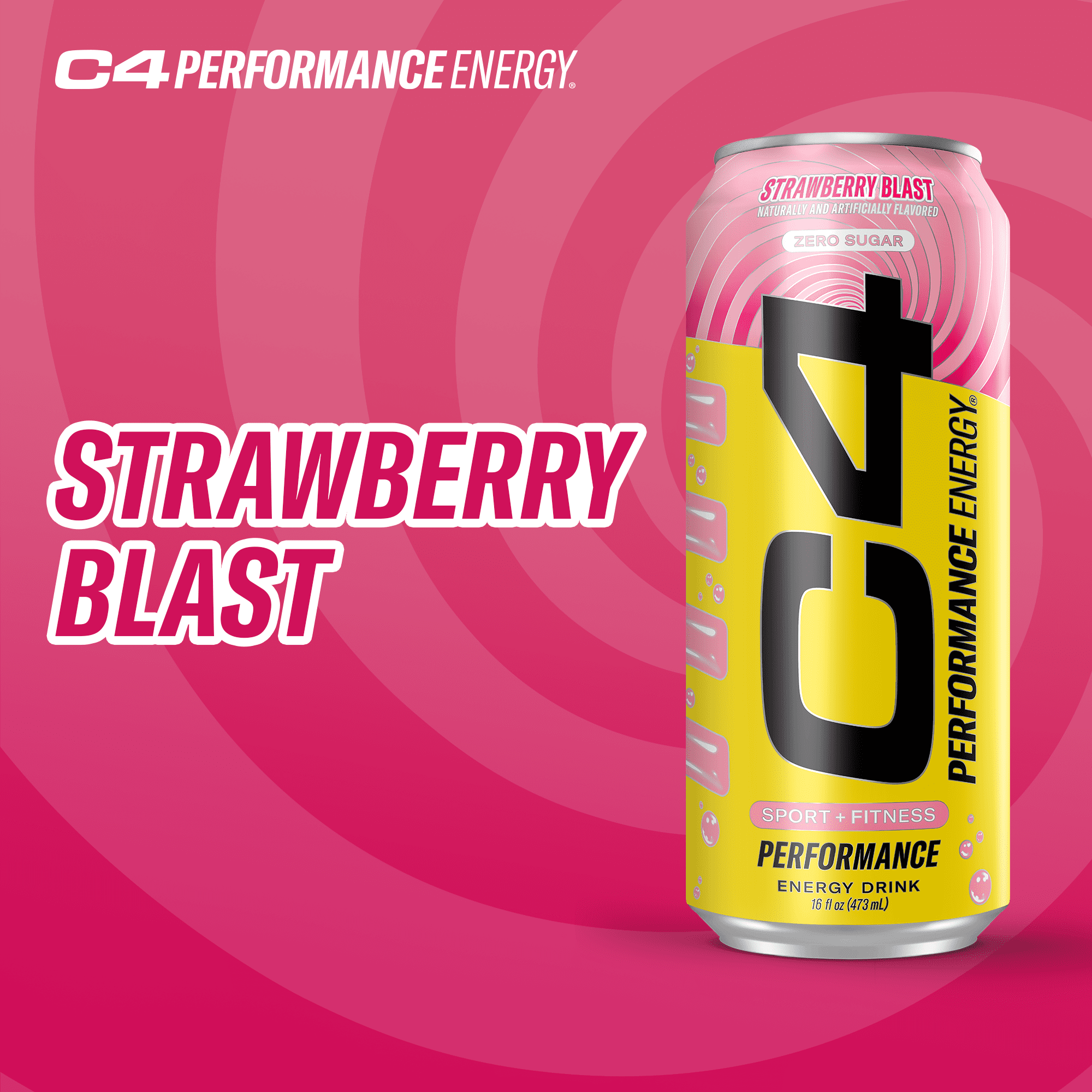 C4 Energy Performance Drink, Strawberry Blast, 16 oz, 12 Pack Cans