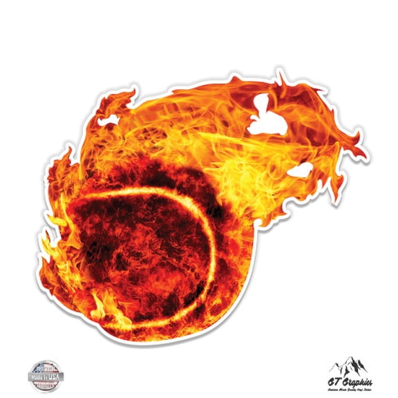 Tennis Ball on Fire - 3" Vinyl Sticker - For Car Laptop I-Pad Phone Helmet Hard Hat - Waterproof Decal