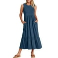 thumbnail image 1 of Robes pour Femmes 2023 Mode Féminine Robe Sans Manches à Col Rond avec Poches Solides et Patchwork, Robe de Soirée Élégante pour Femmes en Liquidation, 1 of 5