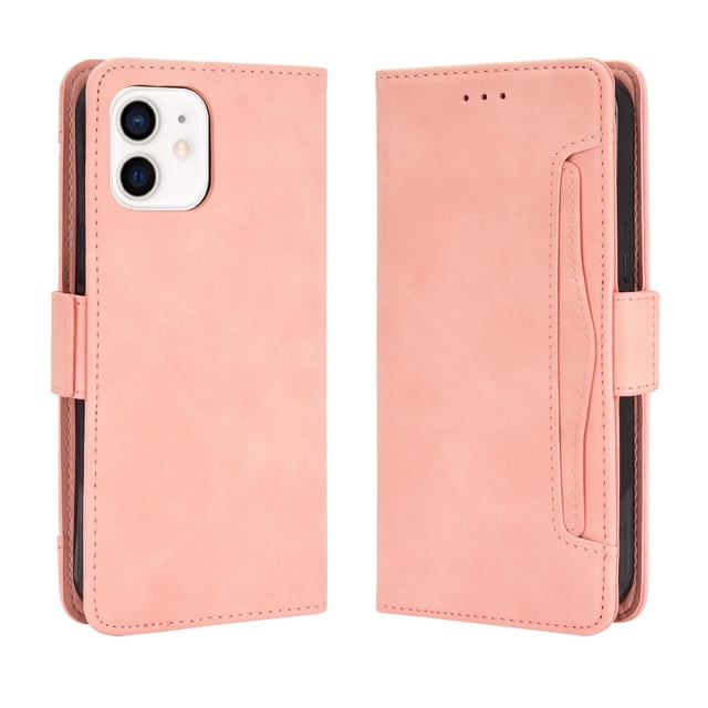 Case for iPhone 12 Pro Max Cover Adjustable Detachable Card Holder Magnetic closure Leather Wallet Case - Pink